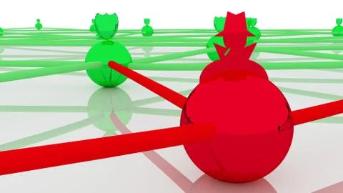 Glowing secure network with one hacked node cybersecurity concept closeup Stock Illustration