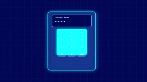 Glowing secure PIN code entry interface animation with keypad number entry .. Stockbeeldmateriaal 343507639