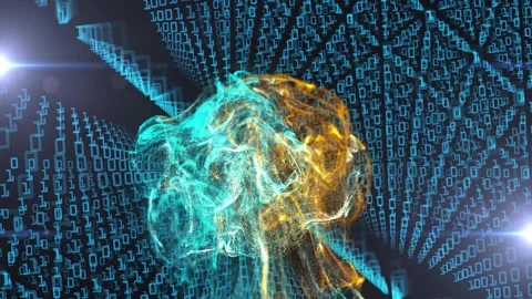Glowing seed emerging, dual-colored cloud expanding and rising in radial binary Stock Footage 328229549