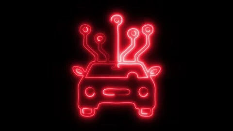 Glowing Self-Driving Artificial Intelligence Icon and Symbol in HD Video Neon Stock Footage 304559553