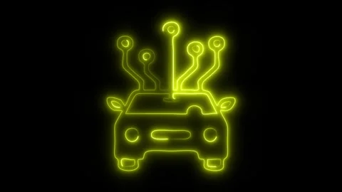 Glowing Self-Driving Artificial Intelligence Icon and Symbol in HD Video Neon Stock Footage 304559555