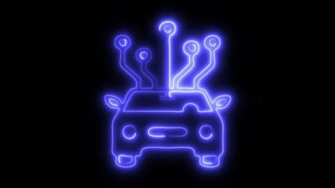 Glowing Self-Driving Artificial Intelligence Icon and Symbol in HD Video Neon Stock Footage 304559557