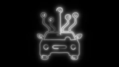 Glowing Self-Driving Artificial Intelligence Icon and Symbol in HD Video Neon Stock Footage 304559560