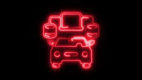 Glowing Self-Driving Icon and Symbol in HD Video Neon Stock Footage 304559481