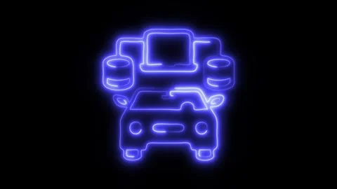 Glowing Self-Driving Icon and Symbol in HD Video Neon Stock Footage 304559485