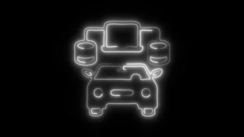 Glowing Self-Driving Icon and Symbol in HD Video Neon Stock Footage 304559487
