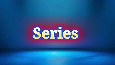 Glowing series text animation sliding across blue background with video glowing 스톡 동영상 343550216