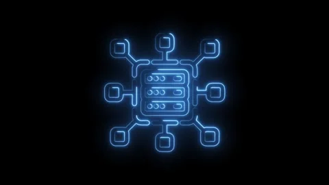 Glowing server network icon with node connections data sharing and cloud co.. Stock Footage 312307509