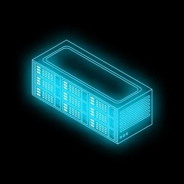 Glowing server rack symbolizing cloud computing and data storage in isometr.. Stock Illustration