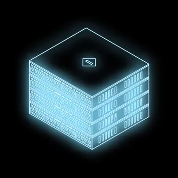 Glowing server rack symbolizing data storage and processing power Ilustração Stock