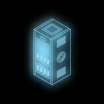 Glowing server rack symbolizing data storage in isometric view Illustrazione stock
