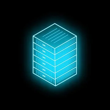 Glowing server rack symbolizing data storage and network infrastructure Stock Illustration