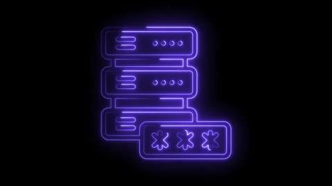 Glowing server stack icon with password entry field on black background digital Stock Footage 322961427