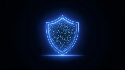Glowing Shield with Particle Protection Animation on Dark Background Stock-Footage 343694488