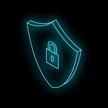 Glowing shield protecting data with padlock, providing security Illustrazione stock