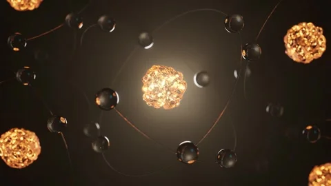 Glowing Shiny Atom on Dark Background Looped 4K Video stock 265031849