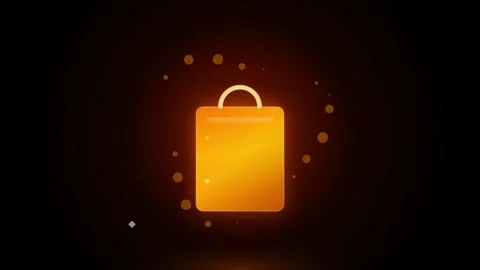 Glowing Shopping Bag Icon with Particles on Dark Background - E-commerce Co.. Stock Footage 346660682