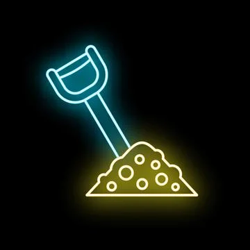 Glowing shovel digging soil neon vector icon 库存插图