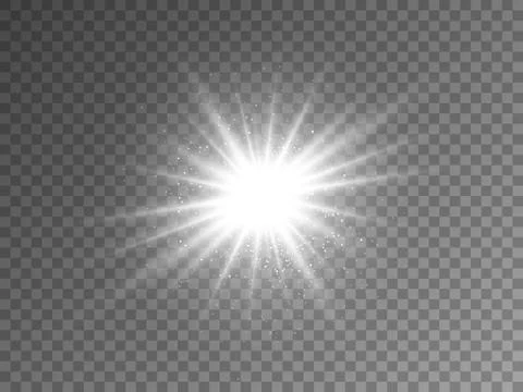 Glowing silver star on transparent background. White rays effect with particl Stock Illustration