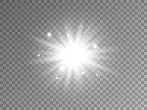 Glowing silver star on transparent background. White flash with magic glitter Stock-Illustration