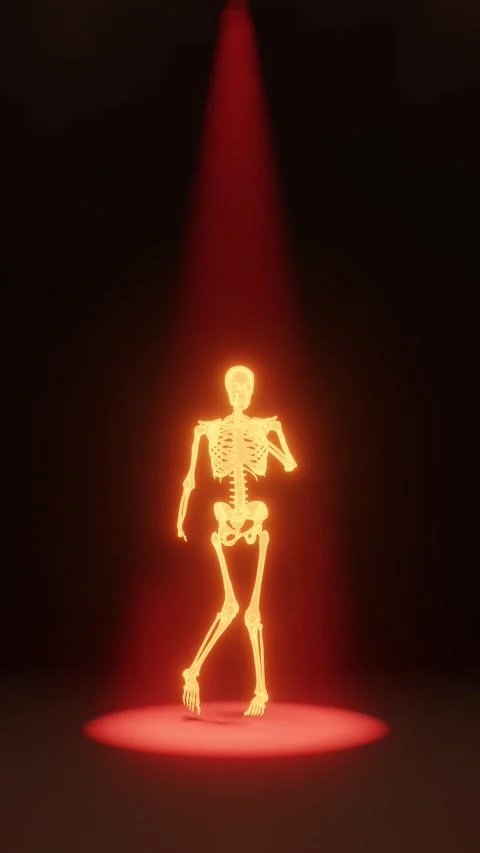 Glowing Skeleton Performing Hip Hop Dance Under Spotlight Video stock 343922568