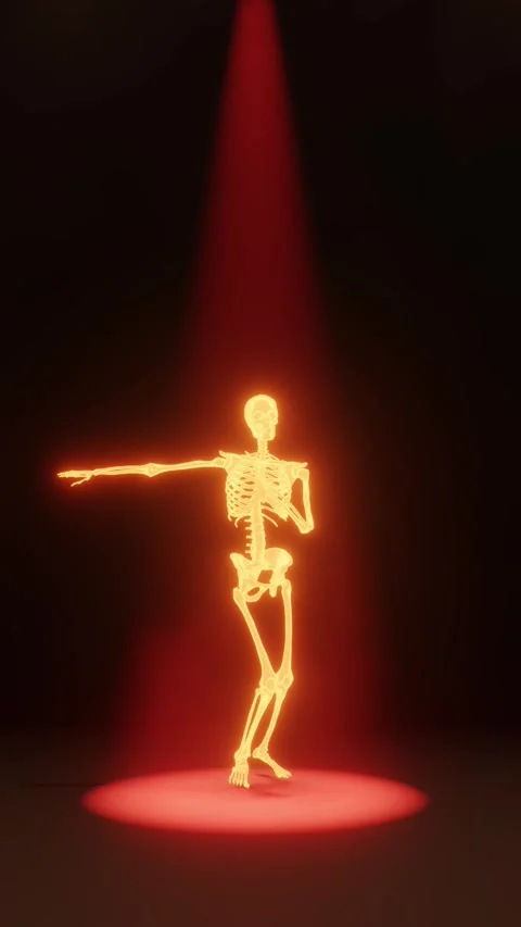 Glowing Skeleton Performing Salsa Dance Under Red Spotlight Video stock 343922583