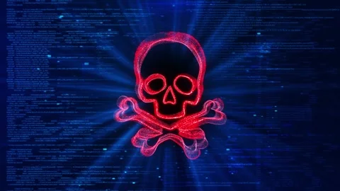 Glowing Skull With Digital Binary Background Cybersecurity Threats red skull cro Stock Footage 341888821