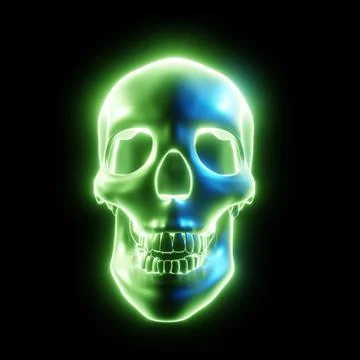 Glowing skull, multicolored, light tones of Cyberpunk or science fiction or.. Stock Illustration