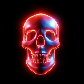 Glowing skull, multicolored, light tones of Cyberpunk or science fiction or.. Stock Illustration