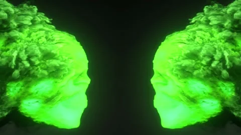 Glowing skulls formed from clouds of green smoke. 3d rendering animation Stock Footage 286100151