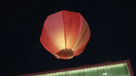 Glowing Sky Lantern Rising At Night During São João Festival In Porto Stock Footage 340595424