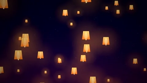 Glowing Sky Lanterns Rising in Looping Night Sky Motion Background Stock Footage 348301630
