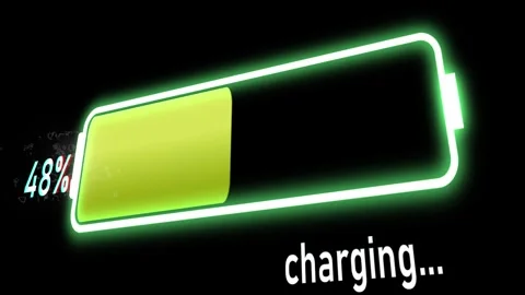 Glowing slanted 3D animated battery icon filling with percentage level Stock Footage 331283660