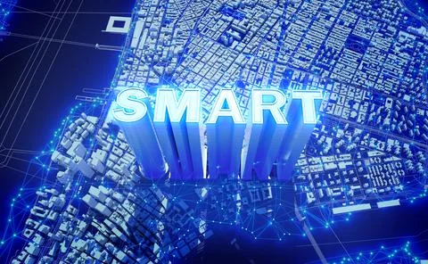 Glowing smart building in techno mega city background, urban and futuristic t Ilustración de archivo