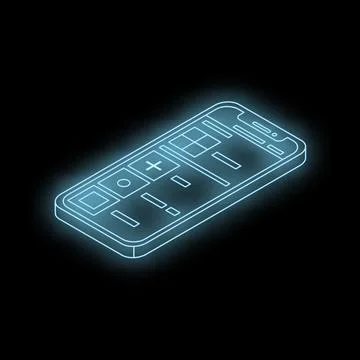 Glowing smartphone displaying mobile app interface in dark environment Illustrazione stock
