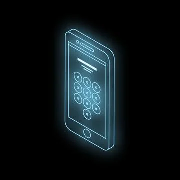 Glowing smartphone showing security pin code entry screen on dark background イラスト素材