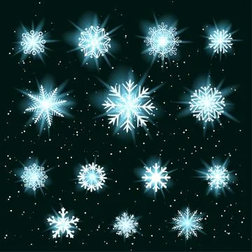 Glowing snowflakes set Stock Illustration