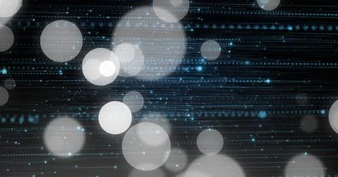 Glowing soft pale bokeh circles drifting across dark digital display with dotted Stock Illustration