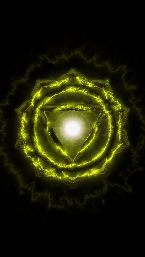 Glowing Solar Plexus Chakra energy vortex animation, radiant light aura, sacred Stock Footage 319086805