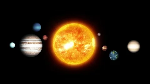 Glowing Solar System Animation with Aligned Planets Stock Footage 317856948