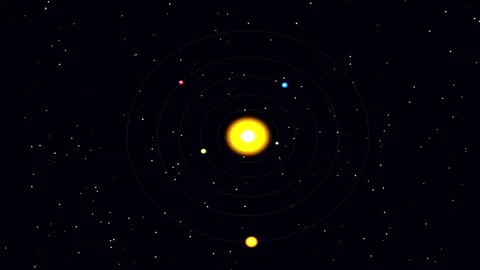 Glowing solar system planets orbiting around a bright central sun with conc.. Stock Footage 344709942