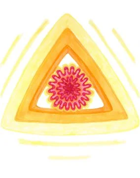 Glowing solar triangle with a rounded symmetrical fluffy red star inside Stock Illustration