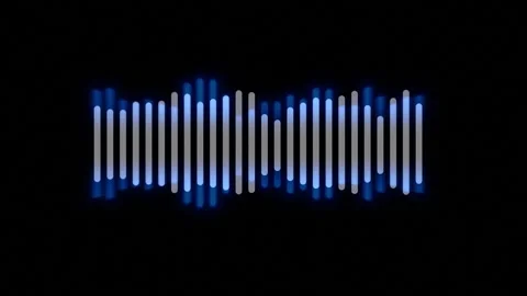 Glowing sound wave equalizer visual with blue vertical bars, soft blur, and blac Stock Footage 340556547
