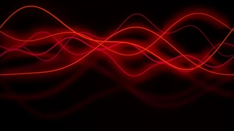 Glowing sound waves flow from left to right in a seamless loop Stock Footage 341490263