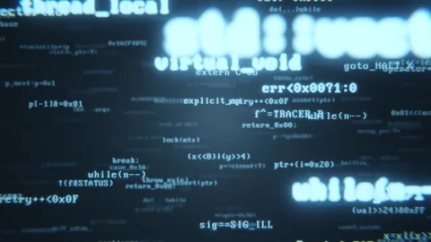Glowing source code commands moving on a dark digital background in a seamless Видео 335741901