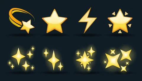 Glowing sparkle stars light effect set 3d vector illustration Stock Illustration