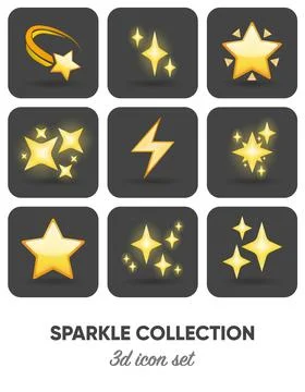 Glowing sparkle stars light effect set 3d vector illustration Stock Illustration