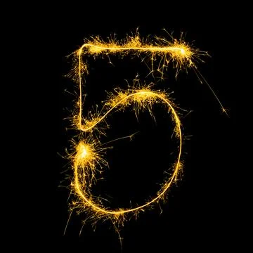 Glowing Sparkler Number 5 Five Golden Firework Spark Stock Illustration