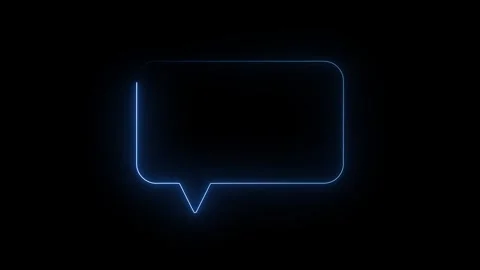 Glowing speech bubble animation with blue neon outline on dark background Stock Footage 304831784