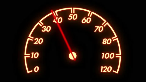 Glowing Speedometer Accelerates from 0 to 120 Miles per Hour Stock Footage 147431131